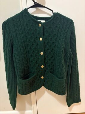 Abercrombie & Fitch Forest Green Cable Knit Button-Front Cardigan
